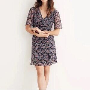 Madewell Orchard Flutter Sleeve Dress V-neck Sheer Floral